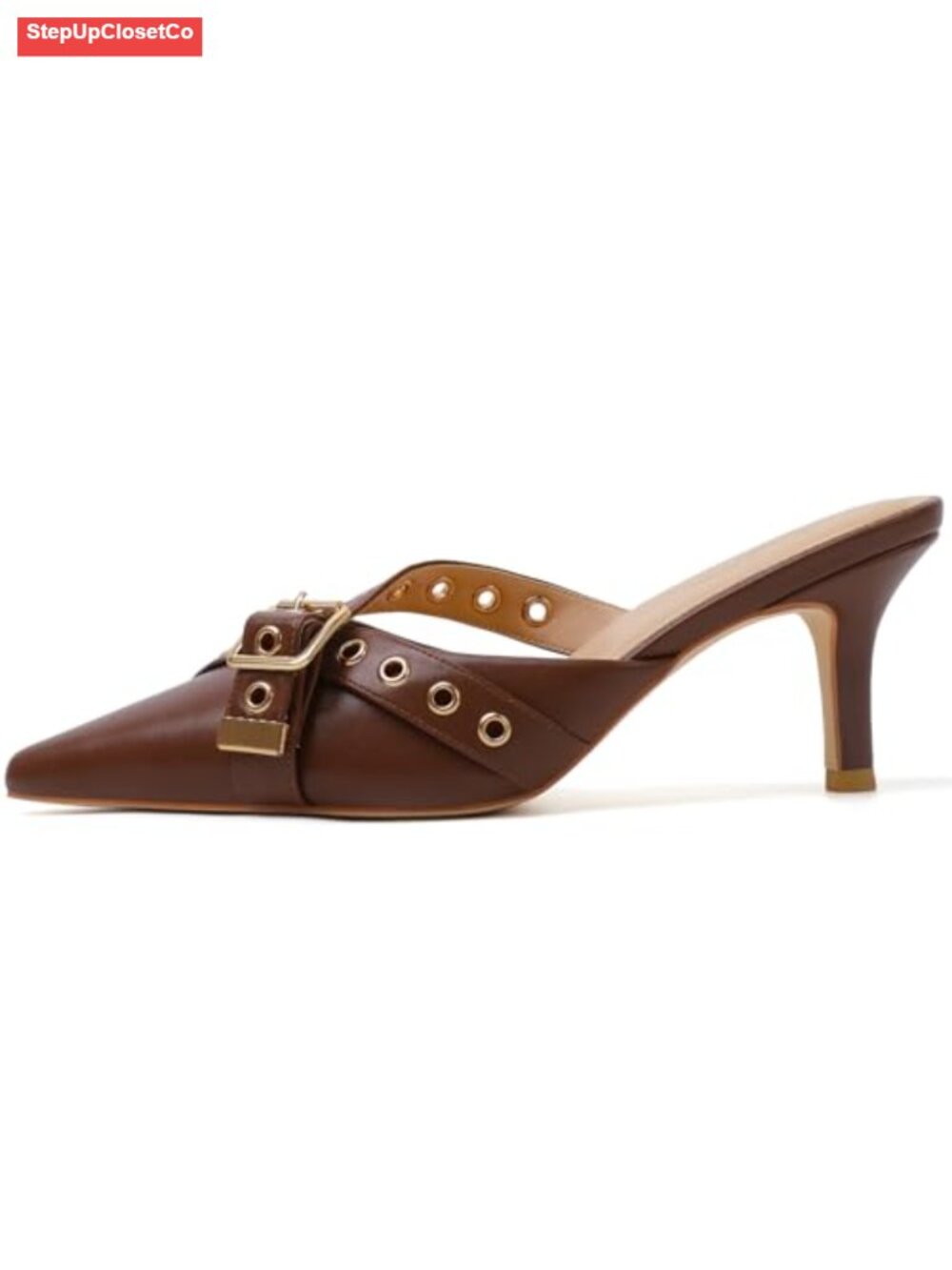 Women's Kitten Heels Pointed Closed Toe Faux Leather Stiletto Pumps Dressy